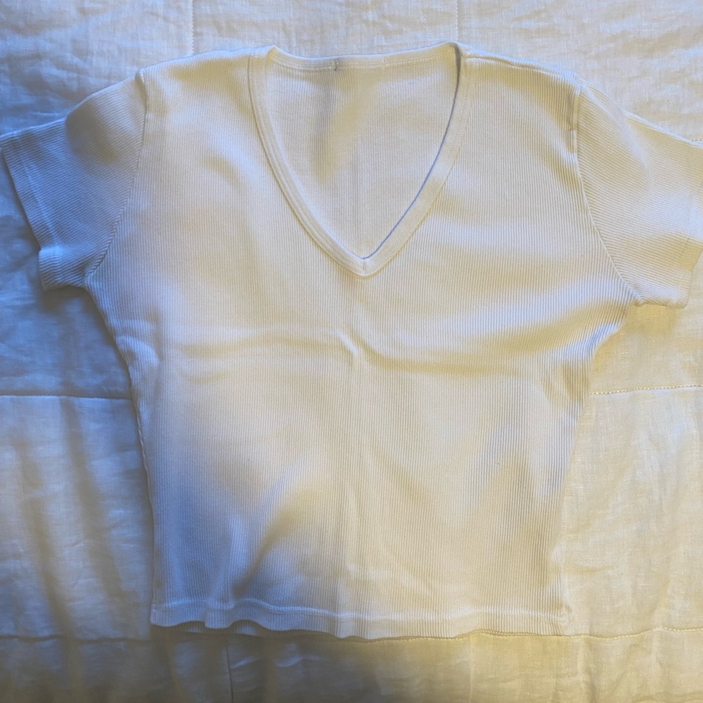 Women's V-Neck Ribbed Top - Cream